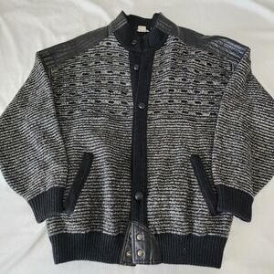 Vintage Vera Pelle Long Sleeve Bomber Cardigan Button Snap Leather Epiletes